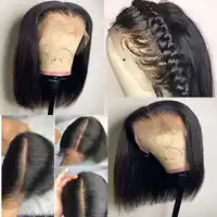 Middle Deep Part 13*6 Lace Front Human Hair Short Bob Wigs Straight Blunt Cut For Black Women Indian Remy Preplucked Closure Wig