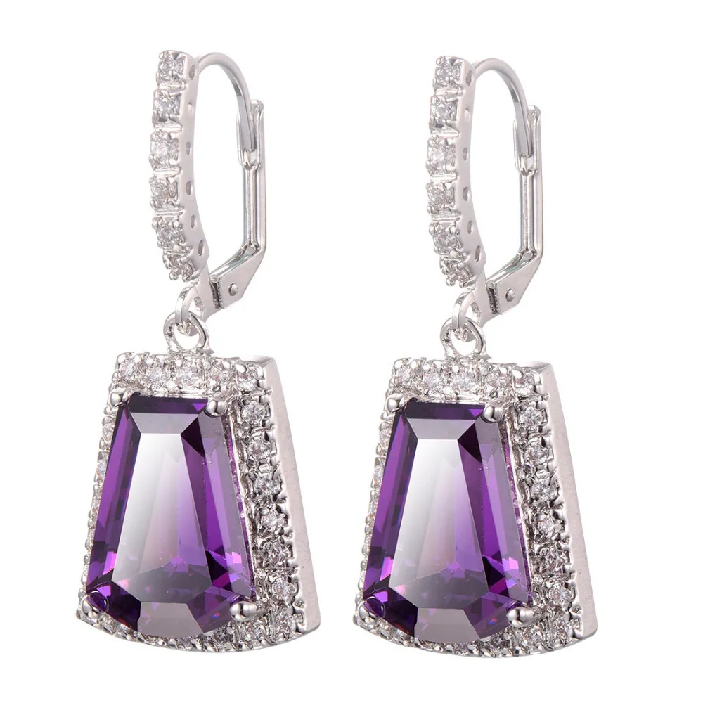 Purple Crystal Zircon Women Earrings 925 Sterling Silver Free Shipping