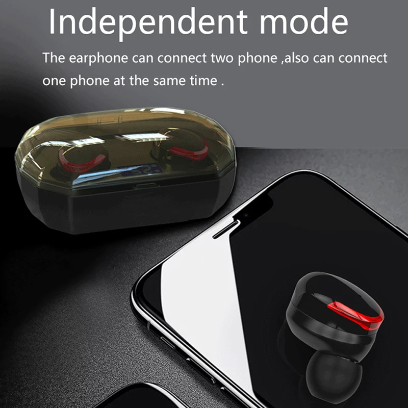 VTIN TWS Bluetooth Headset 5.0 Wireless Mini Power Digital Display Touch Control IPX6 Waterproof Bluetooth In-ear Earbud 3000mAh (14)