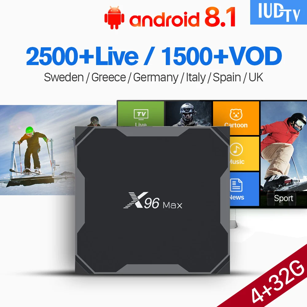 

Europe IPTV Spain Germany IUDTV Android 8.1 X96 Max Support BT Dual-Band WiFi 4+32G UK Nordic Albania 1 Year IPTV Greek Italy