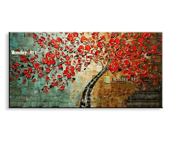 Large handmade Thick Textured picture HandPainted Palette Knife Flower Oil Painting Canvas Wall Art For Living Room Artwork - Цвет: Светло-желтый