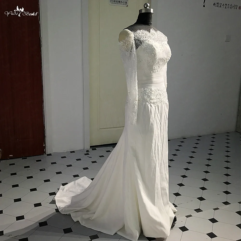 RSW494 элегантный бисером французского кружева с длинным рукавом свадебное платье с открытыми плечами