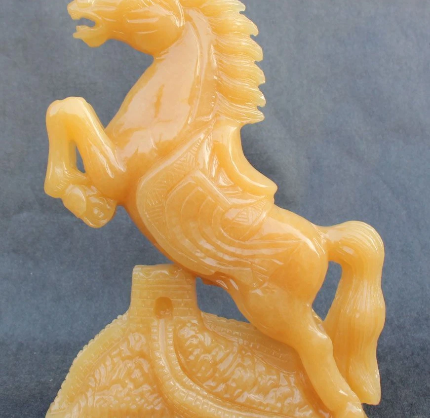 

13"Natural Yellow Jade Meters Topaz Pure Hand The Great Wall Horse Horses Statue