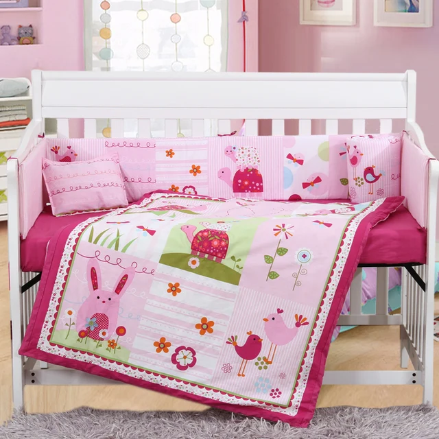7PCS Embroidery baby sheet cot bedding set cotton baby cot sets baby