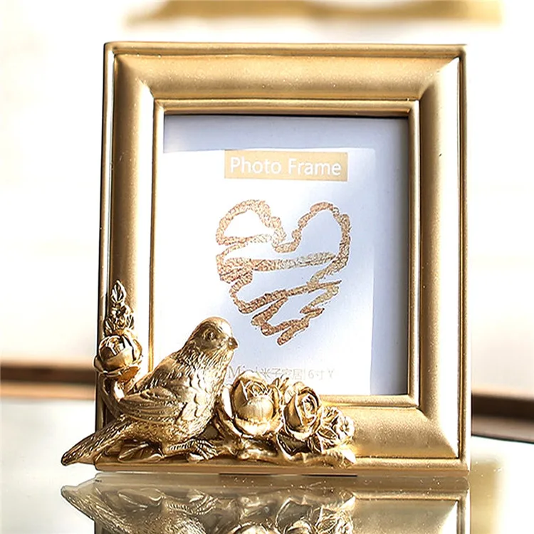 4 inch Square Европейский суд птицы и цветы смоляная рамка 4 дюймов 6 дюймов рельефная Роскошная яркая Золотая сценическая рамка - Цвет: 4 inch Square