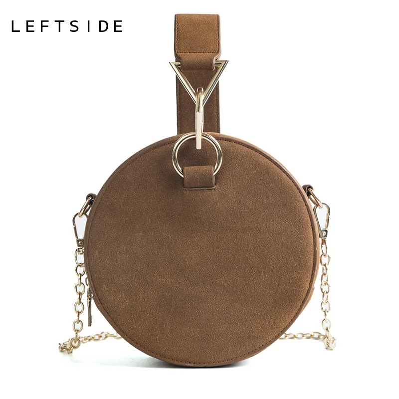 

LEFTSIDE Round Crossbody Bags For Women 2018 Design Nubuck Leather Mini Handbag Female Chain Messenger Bags Small Circle Tote