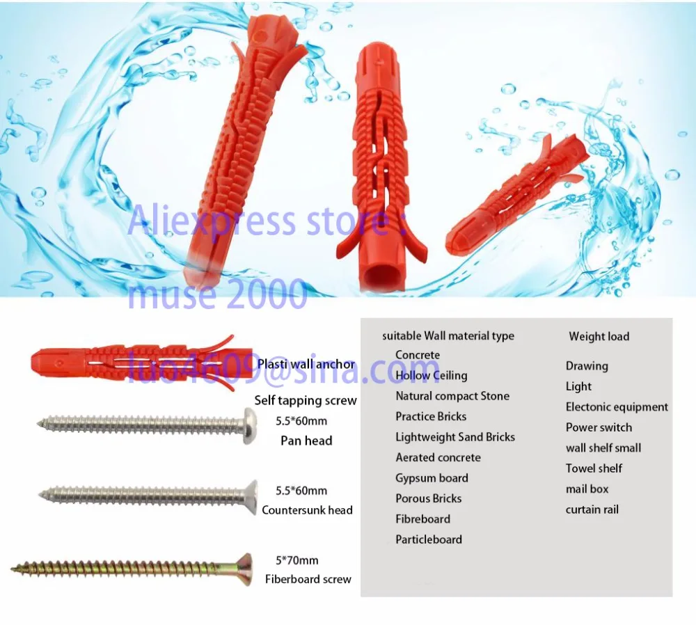 

Red 8x60mm Lightweight bricks sand contrete wall anchor expansion Wall screw nylon plastic anchor,Self-Drilling Drywall Anchor