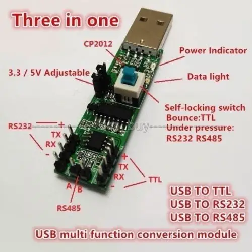 3в1 USB к RS232 TTL RS485 модуль последовательного порта CP2102 Поддержка 5 в 3 В 232 485
