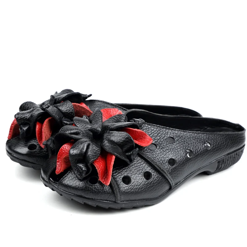 ZZPOHE/ г., летние женские босоножки модная обувь на плоской подошве из натуральной мягкой кожи Женские повседневные сандалии ручной работы - Цвет: black