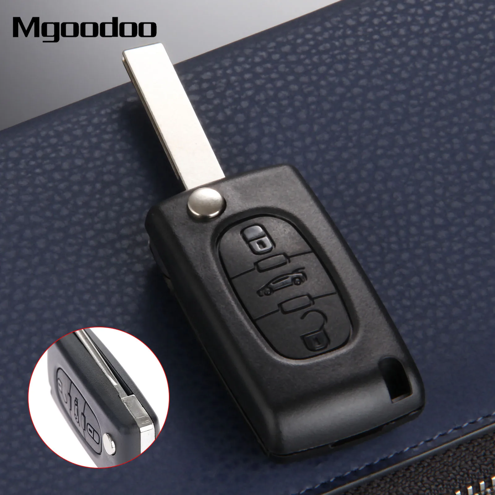 

Mgoodoo 3 Buttons Flip Folding Remote Key Shell Case ForPeugeot 307 308 407 607 Blank Blade Replacement Fob Car Key Cover
