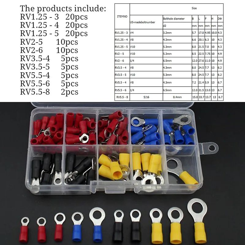 Electrical Assorted Insulated Wire Cable Terminal Crimp Connector Spade Set Kit TSH Shop - Цвет: 102pcs