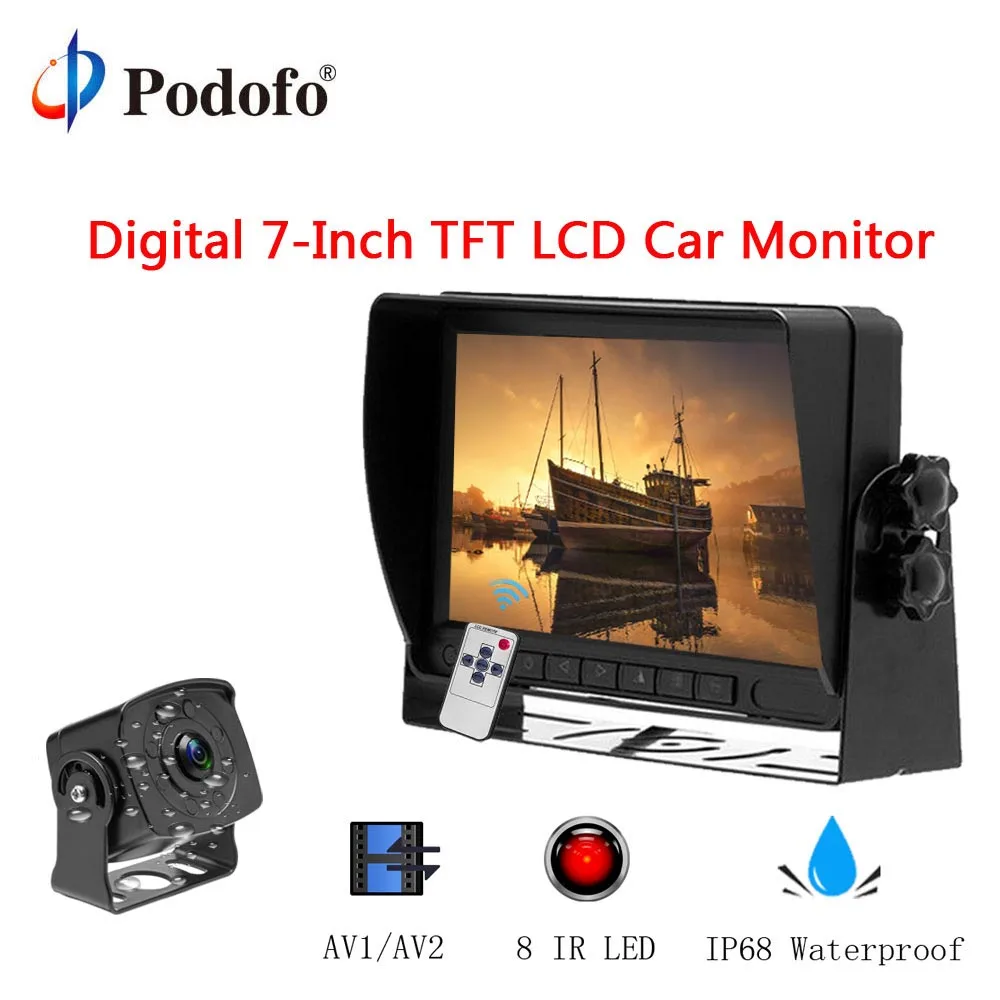 

Podofo 7" TFT LCD Display Monitor + Digital Wired Car reverse Back up Camera 15M long Video Cable Infrared for Truck/Van/RV