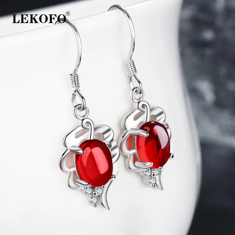 

LEKOFO Vintage Green Chalcedony Drop Earrings Fashion Jewelry Luxury Heart Zircon 925 Sterling Silver Dangle Earrings Ror Women
