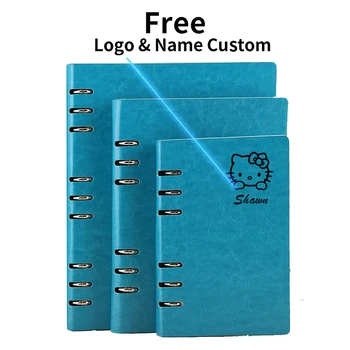 

Free Logo Custom Leather A5 Notebook Writing Pads Binder Loose leaf Diary Office School Mini A6 PU Notepad with Rings