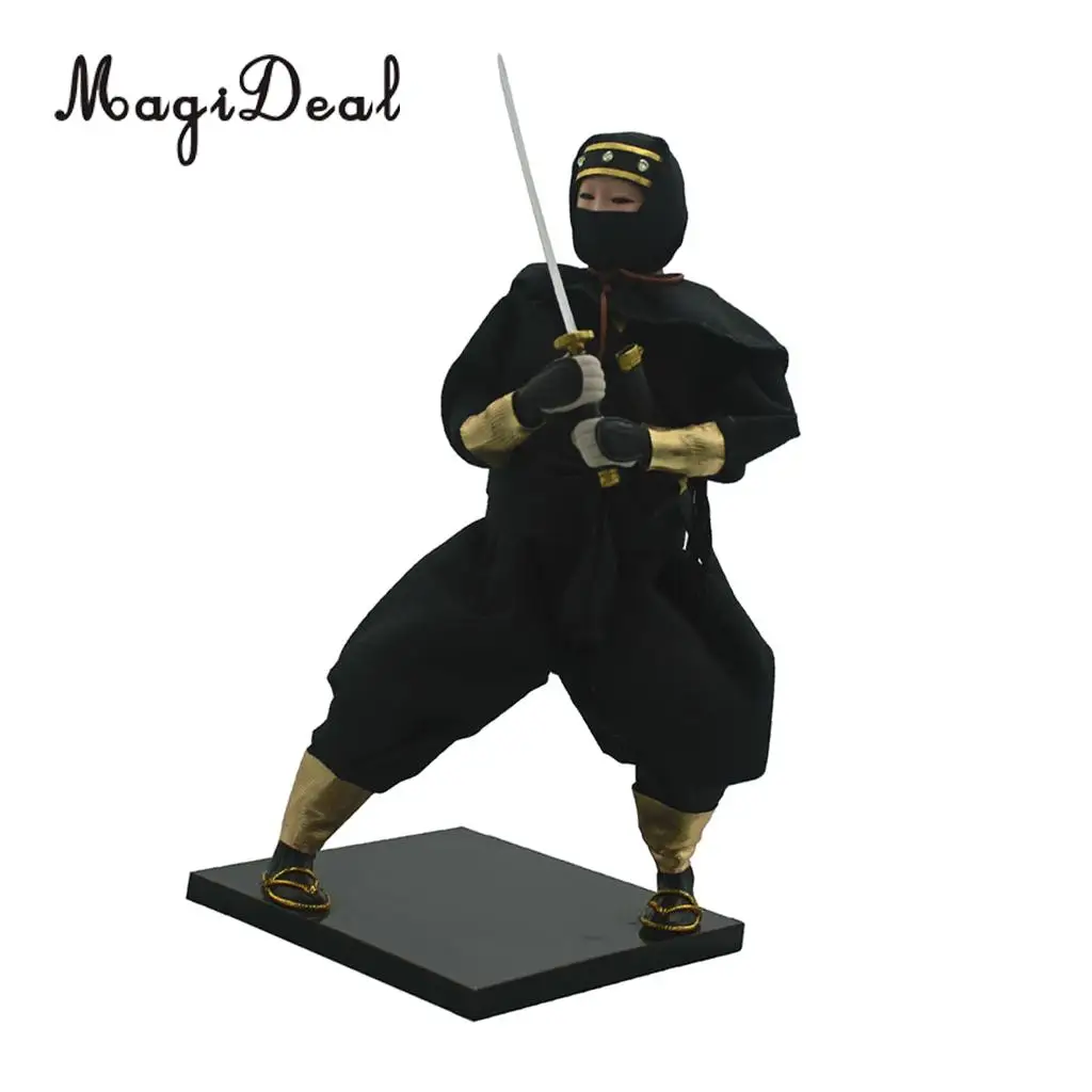 12inch Vintage Japanese Ninja Samurai Doll Figure in Black Clothes Home Decoration