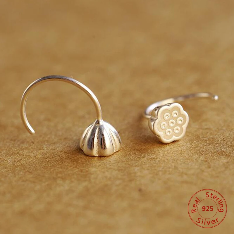 Серьги-гвоздики в форме растения в китайском стиле с корнем лотоса для женщин маленькие ювелирные изделия ручной работы из стерлингового серебра 925 ювелирные изделия серебряные серьги