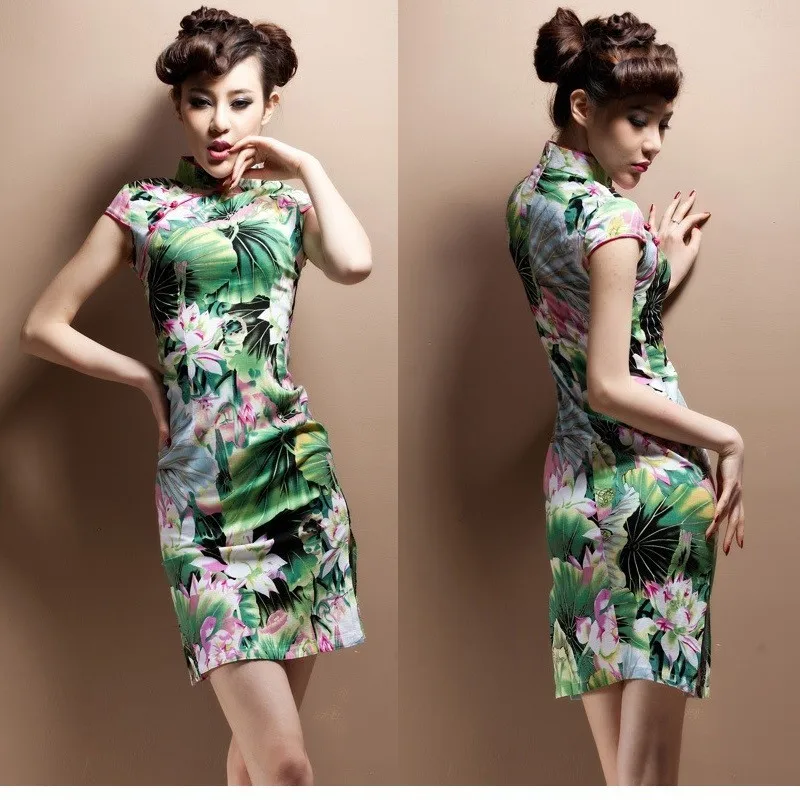 SHENG COCO растягивающиеся короткие платья высокого качества из льна и хлопка Cheongsam 4XL 5XL Печать Тонкий и светильник ChiPao китайский Шанхай