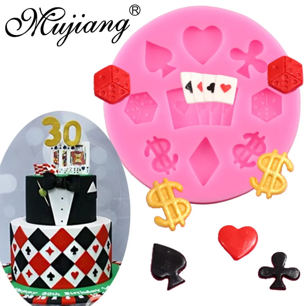 

3D Poker Dice Fondant Cake Decorating Tools DIY Birthday Cake Border Silicone Molds Gumpaste Chocolate Candy Clay Moulds