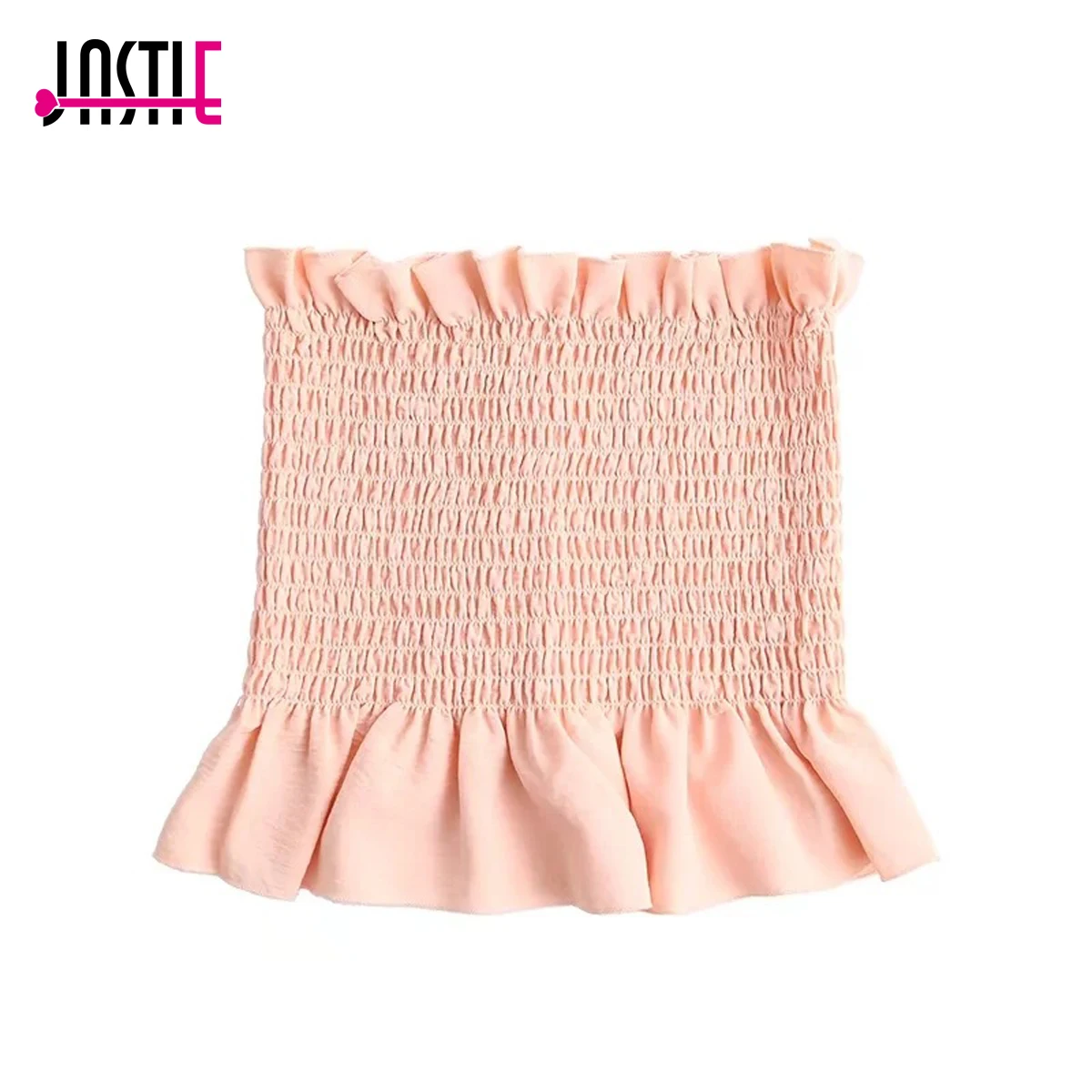 Pink Jastie, Топ без бретелек со сборками, майка, мягкий хлопок, майка, жилет с оборкой, отделка рюшами, Boho, пляжный укороченный топ, летние женские топы - Цвет: Pink