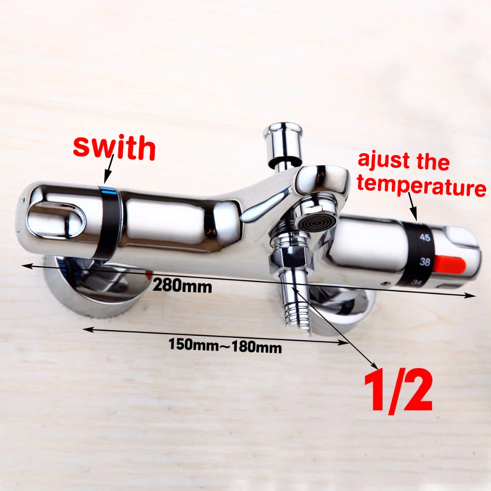Bathroom Shower Faucet Set KEMAIDI Thermostatic Bathroom Shower Faucet Wall Mounted Bathtub Hot Cold Water Mixer Constant Temperature Mixing for Bath