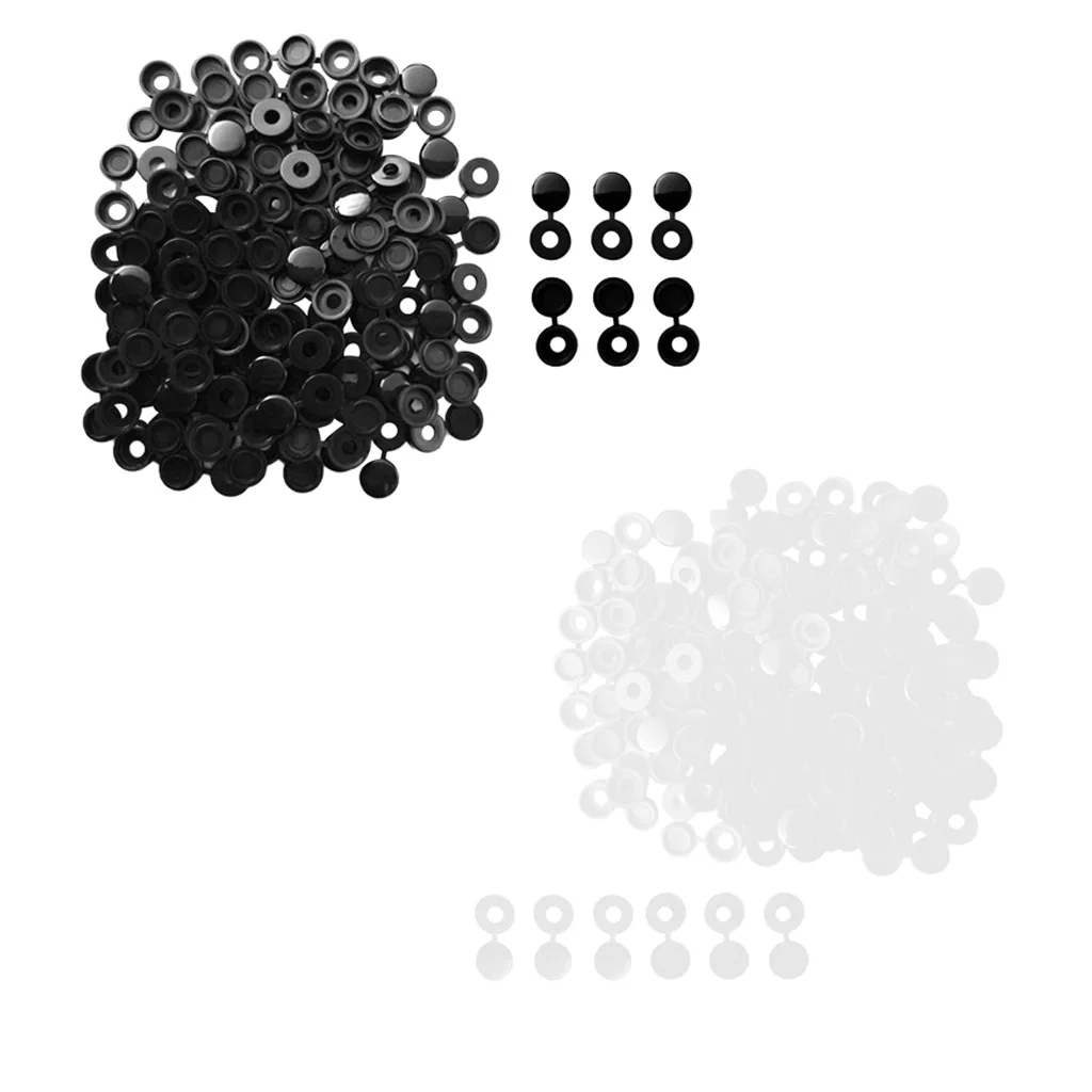 200Pcs Small Hinged Screw Cover Cap for Car Home Furniture Decor White+Black