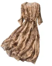 new arrival 100 silk female font b dress b font pure silk Small floral print font