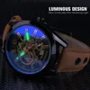 Forsining Blue Light Glass Mens Casual Sport Watch Genuine Leather Military Automatic Men's Wrist Watch Skeleton Luminous Clock ► Photo 3/6