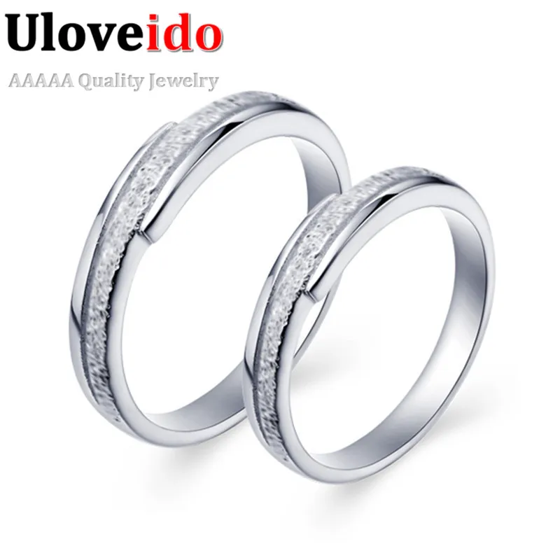 

Uloveido Fashion Couple Engagement Ring White 5A Zircon CZ Silver Color Birthstone Wedding Band Ring Set for Women J034
