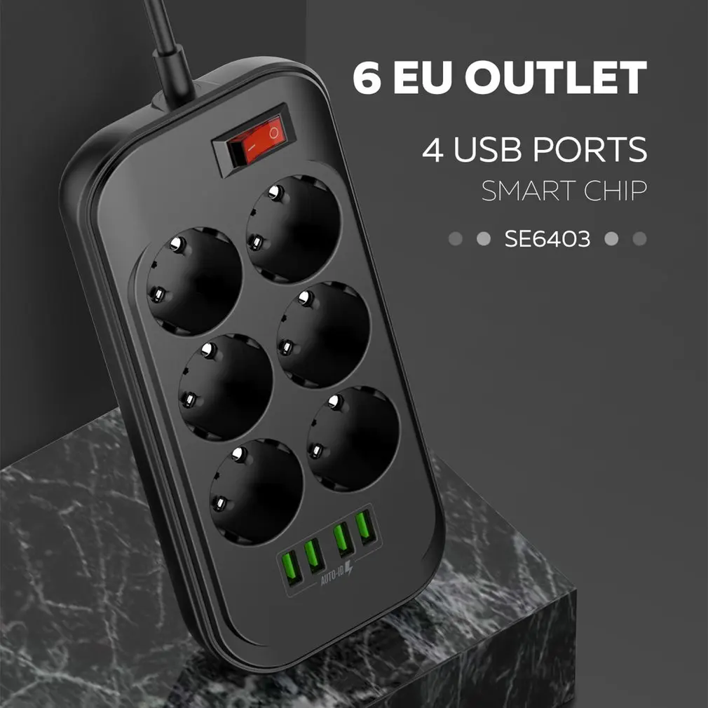 4 USB Phone Charger Multiple Power Sockets 6 EU Outlet Power Strip Charger For Home/Restaurant Charging Mobile Phone