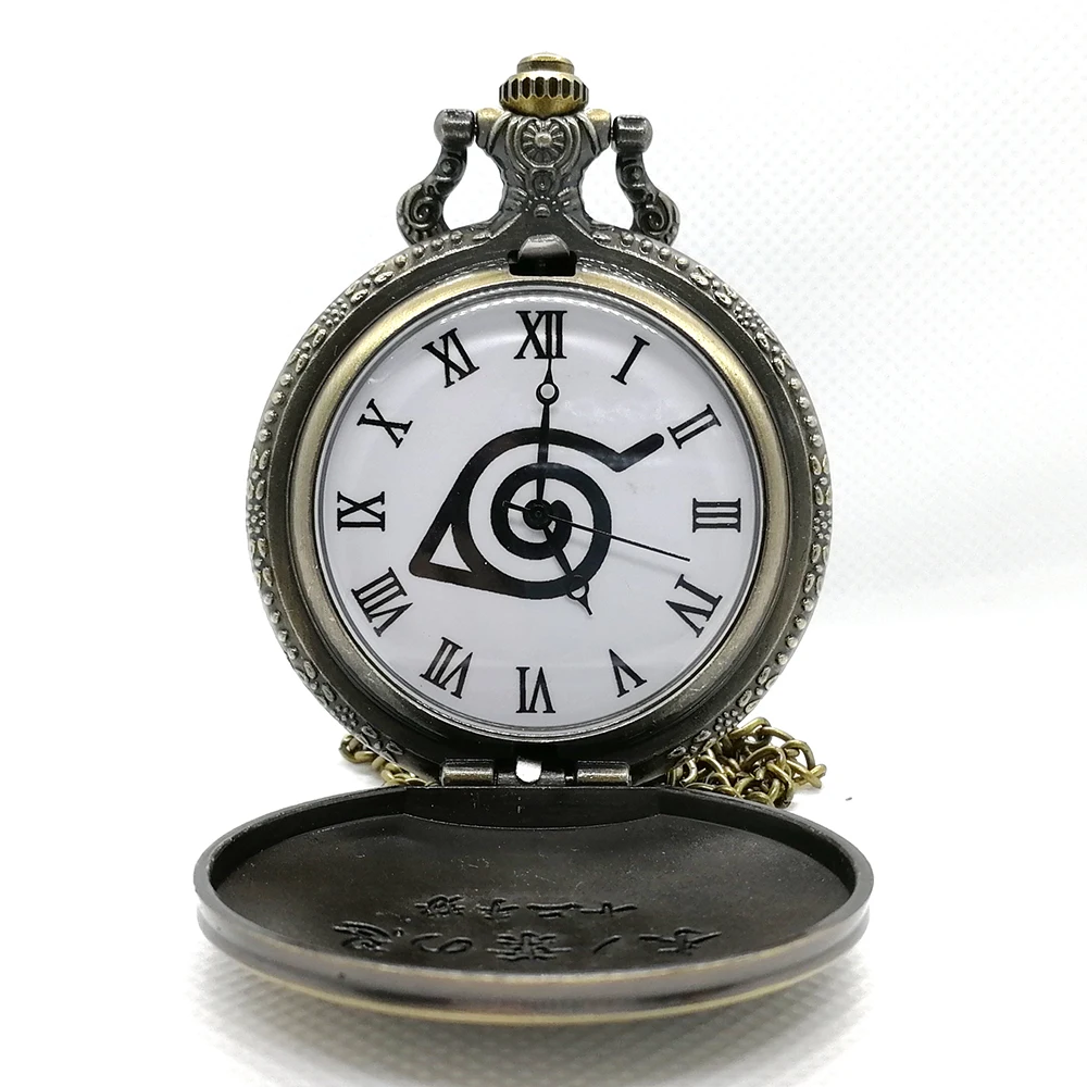 New Arrival Black Gold NARUTO Japanese Anime Quartz Pocket Watch Analog Pendant Necklace Men Women Watches Fob Watches Gift Box