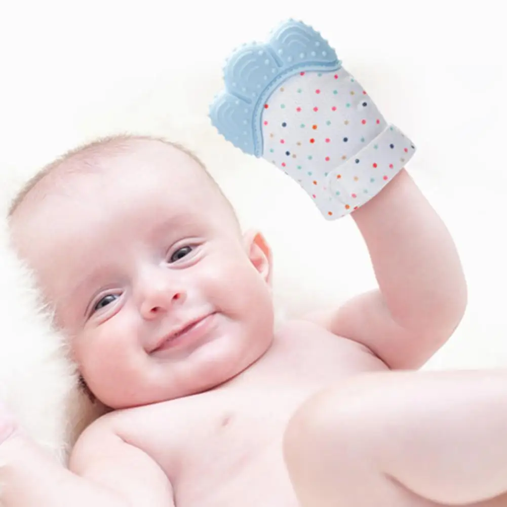 

Baby Teething Silicone Mitten Glove Sound Teethers Soothing Prevent Scratches Newborn Chewable Nursing Teether Sucking Thumb Toy