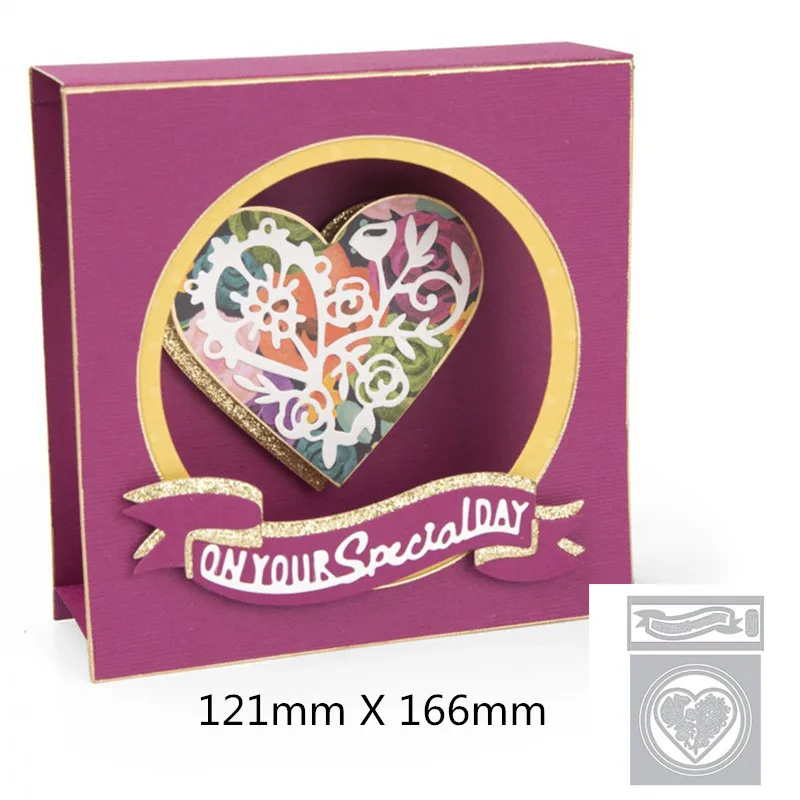 

3D Heart Ribbon Box Frame Metal Cutting Dies Stencils For DIY Scrapbooking Decorative Embossing Handcraft Die Cutting Template