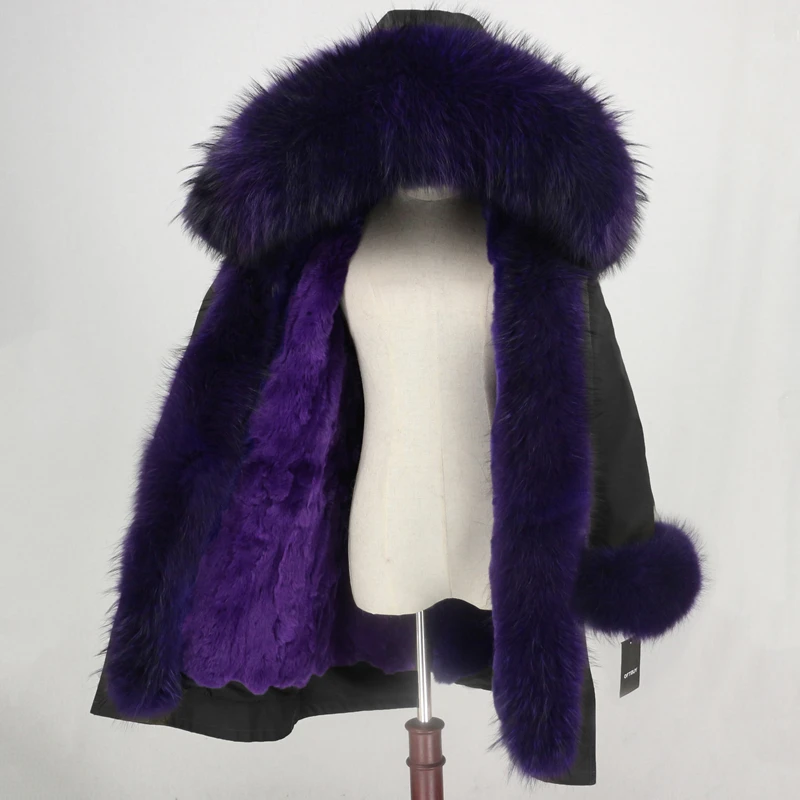 OFTBUY Водонепроницаемая парка зимняя куртка женская шуба из натурального меха енота воротник капюшон Подкладка из натурального кроличьего меха уличная одежда - Цвет: black purple
