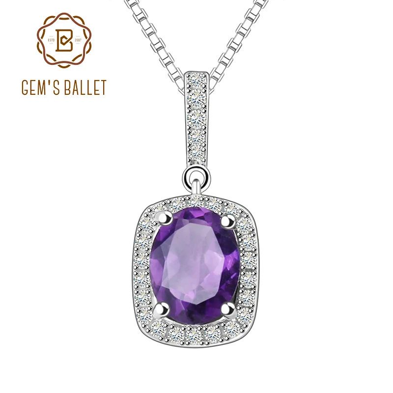

GEM'S BALLET Natural Amethyst 925 Sterling Silver Necklace Pendant For Women Fine Jewelry Wedding Engagement Fashion Accessories