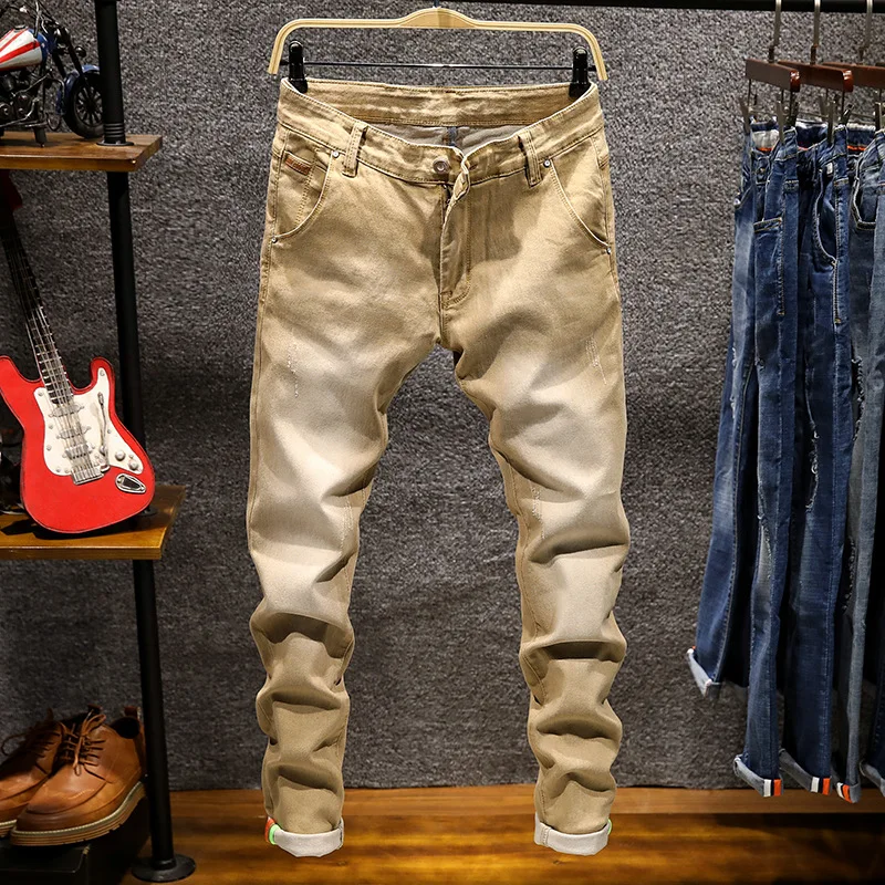 

New Fashion Men's Jeans Light Color Stretch Jeans Casual Straight Slim Fit Multicolor Skinny Jeans Men Cotton Denim Trousers