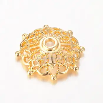 

20pcs Golden Color Apetalous Flower Brass Cap Cone End Cap For Jewelry Making DIY Bracelet Necklace 16x16x3mm Hole: 2mm