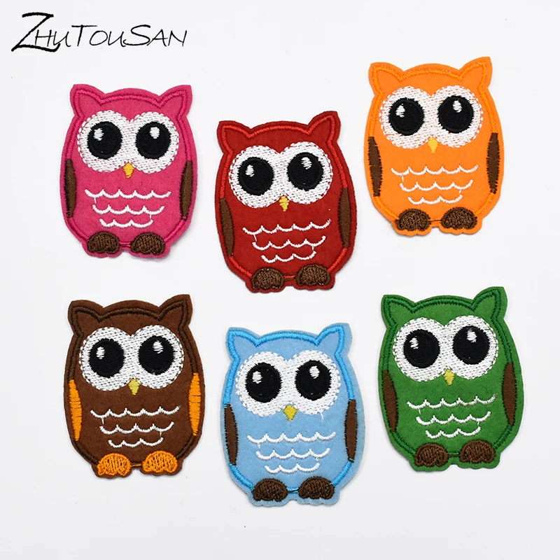 

ZHUTOUSAN 6pcs Mix Fabric Patches Embroidered Appliques For Kids Clothing Cute Animal Owl Clothes Shoes Patches