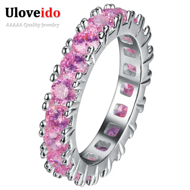 Uloveido Rings for Women Jewelry Silver Color Pink Ring with Stone Ring Female W Uloveido Rings for Women Jewelry Silver Color Pink Ring with Stone Ring Female W