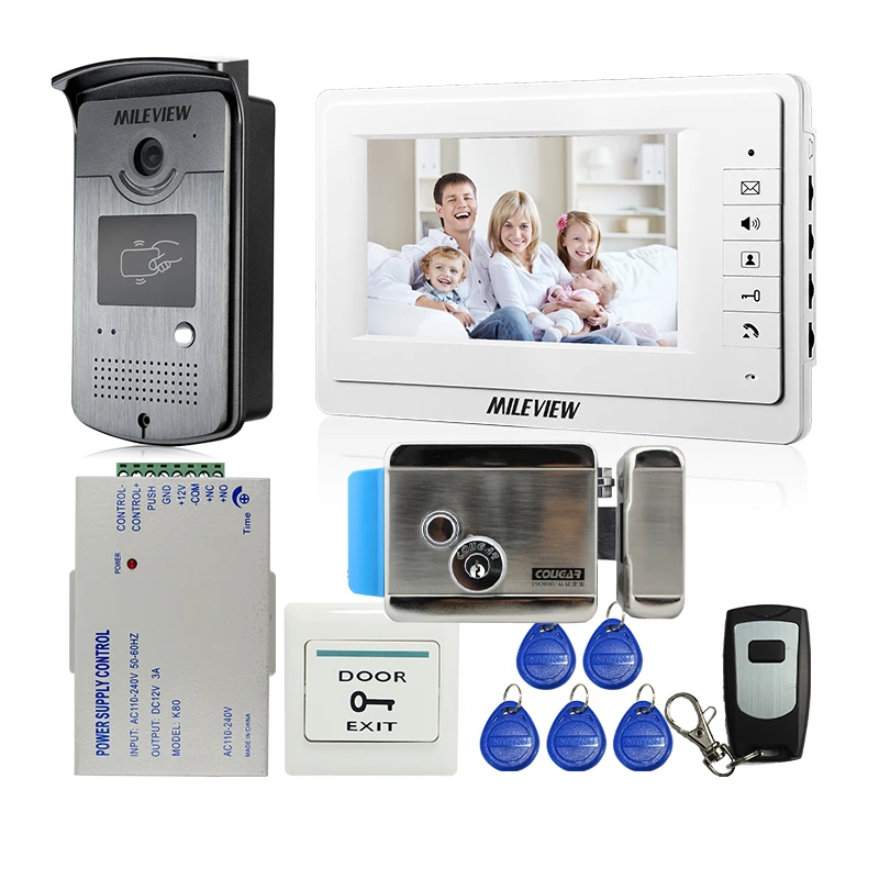 

MILEVIEW Wired 7" LCD Video Door Phone Intercom Entry System 1 White Monitor + RFID Access Camera + Lock In Stock FREE SHIPPING