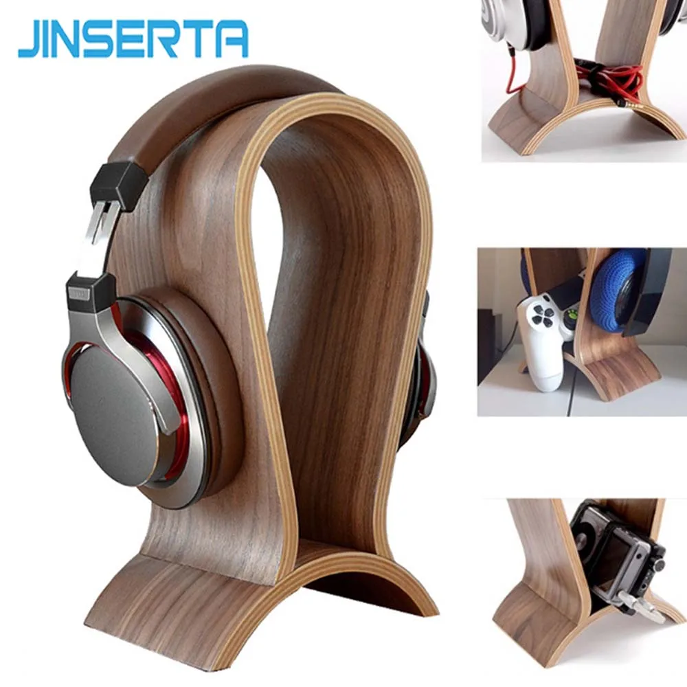 JINSERTA Classic Wooden Headphone Headset Stand Earphone Holder Walnut Hanger Display Shelf Earphone Accessories