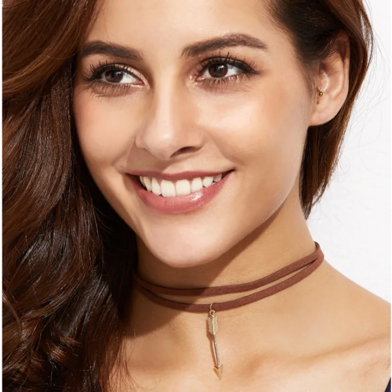 

Fashion personality fashion jewelry lady suede clavicle arrow Pendant for the women Short chain of neck chain Necklace