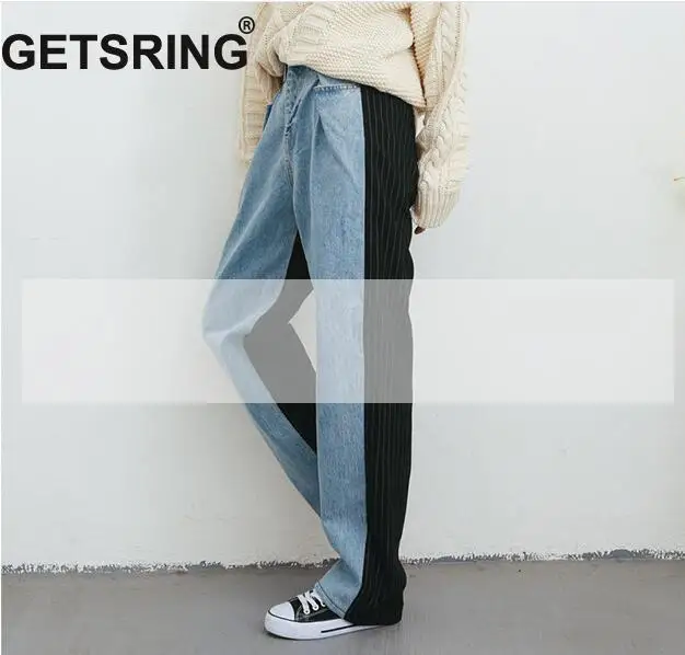

GETSRING Boyfriend Jeans For Women Loose Wide Leg Jeans Women Splicing Haren Denim Pants Big Sizes Female Trousers 2018 Spring