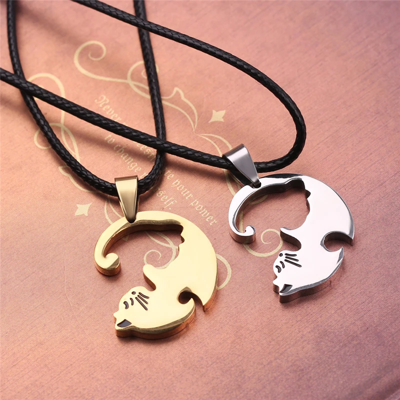 Милая пара ювелирных изделий подвеска в виде животного черно-белая кошка сшивание ожерелье Простой дружба подарок золотой белый Кот круглое ожерелье