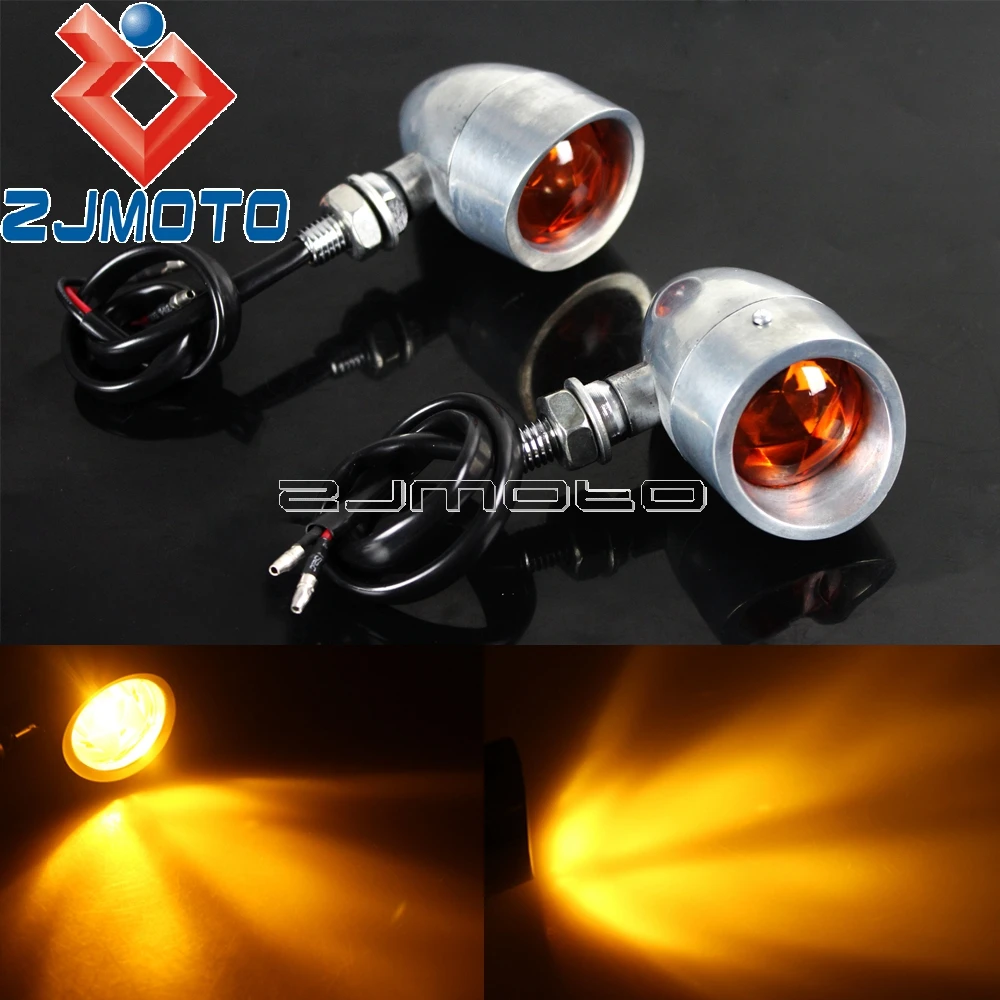 2x Polish Turn Signals Lights Blinkers For Harley Honda Cruiser Suzuki Boulevard Amber Light