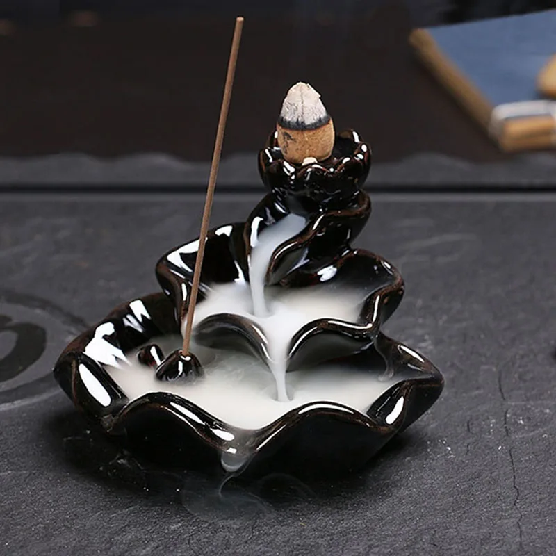 

Porcelain Censer Backflow Waterfall Buddhist Classic Censer Burner Yoga Lotus Beautiful Incense Censer Holder Drop Shipping