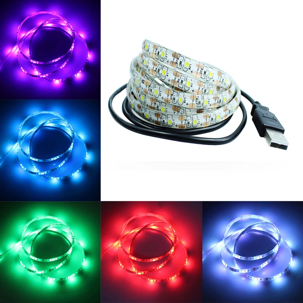 50CM 1M 2M 3M 4M 5M USB LED Strip Light DC 5V 3528 SMD IP65 Waterproof RGB Flexible tape ribbon TV Background Lighting | Освещение