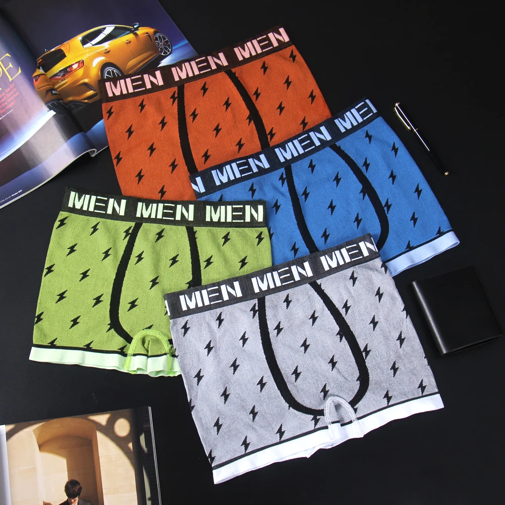 

4Pcs/Lot Sexy Men Underwear Boxer Shorts Thunder Pattern Men's Underwear Underpants Lingerie Boxers Seamless Male Panties M0045