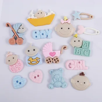 

10Pcs Kawaii Baby Shower Decoration Flat Back Resin Cabochon DIY Scrapbooking Resin Cabochons Accessories Kids Hair Bow Center