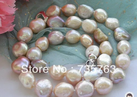 

HOT 00759 15mm pink lavender baroque freshwater pearl necklace