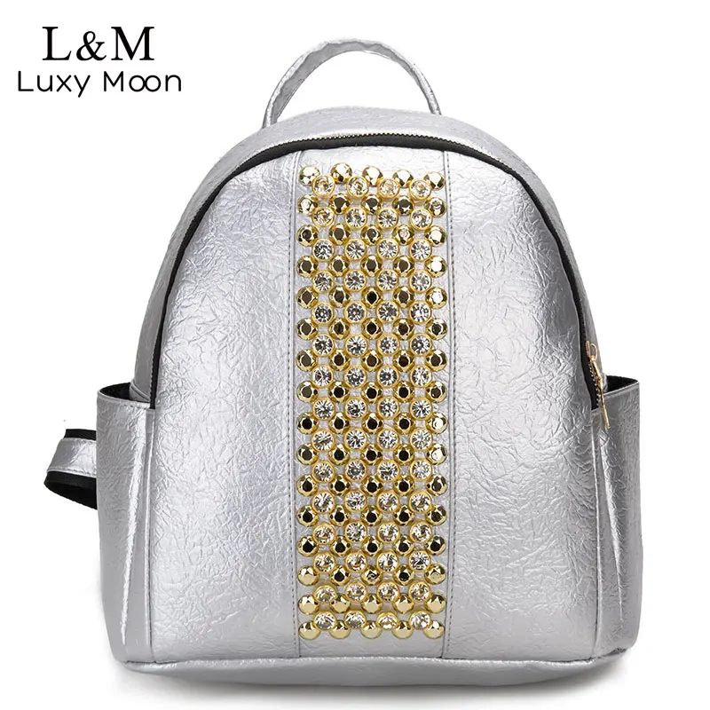 Zipper Women Backpack Travel Diamonds Small Backpacks PU Leather Waterproof Luxury Shoulder Bag
